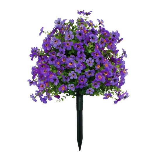 Künstlicher Buchsbaumkugelbaum mit violetten Blüten, Outdoor-Kunststräucher mit Erdspieß, UV-beständige Kunstbüsche zur Dekoration von Veranda, Garten, Pflanzgefäß