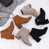 Women Ankle Boots Fashion Pointed Toe Matte Velvet Side Zipper with Thick Heel Medium Heel Plus Size