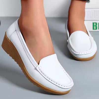 Zapatos de Cuero para Mujer Primavera Otoño Planos Mocasines con Tacón Zapatos Casuales para Mujer Slip-on Zapatos Planos Calzado de Verano