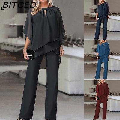 Damenmode Einfarbig Locker Geschnitten Lässiges Asymmetrisches Set