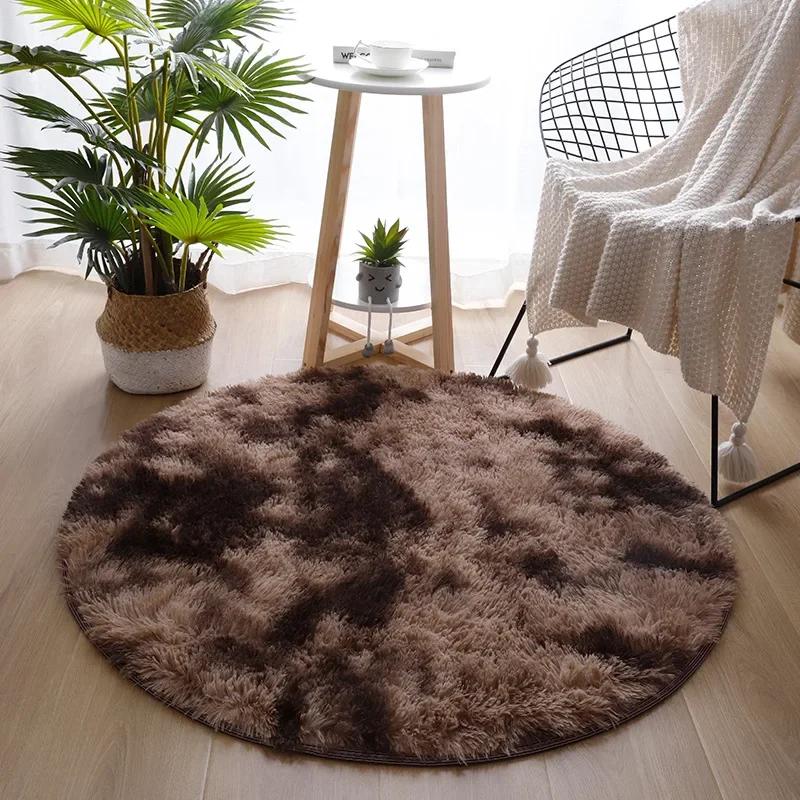 Rainbow Colorful Soft Fluffy Carpets Girl Round Hairy Area Rug for Bedroom Decoration Carpet Shaggy Bedside Mat Princess Style