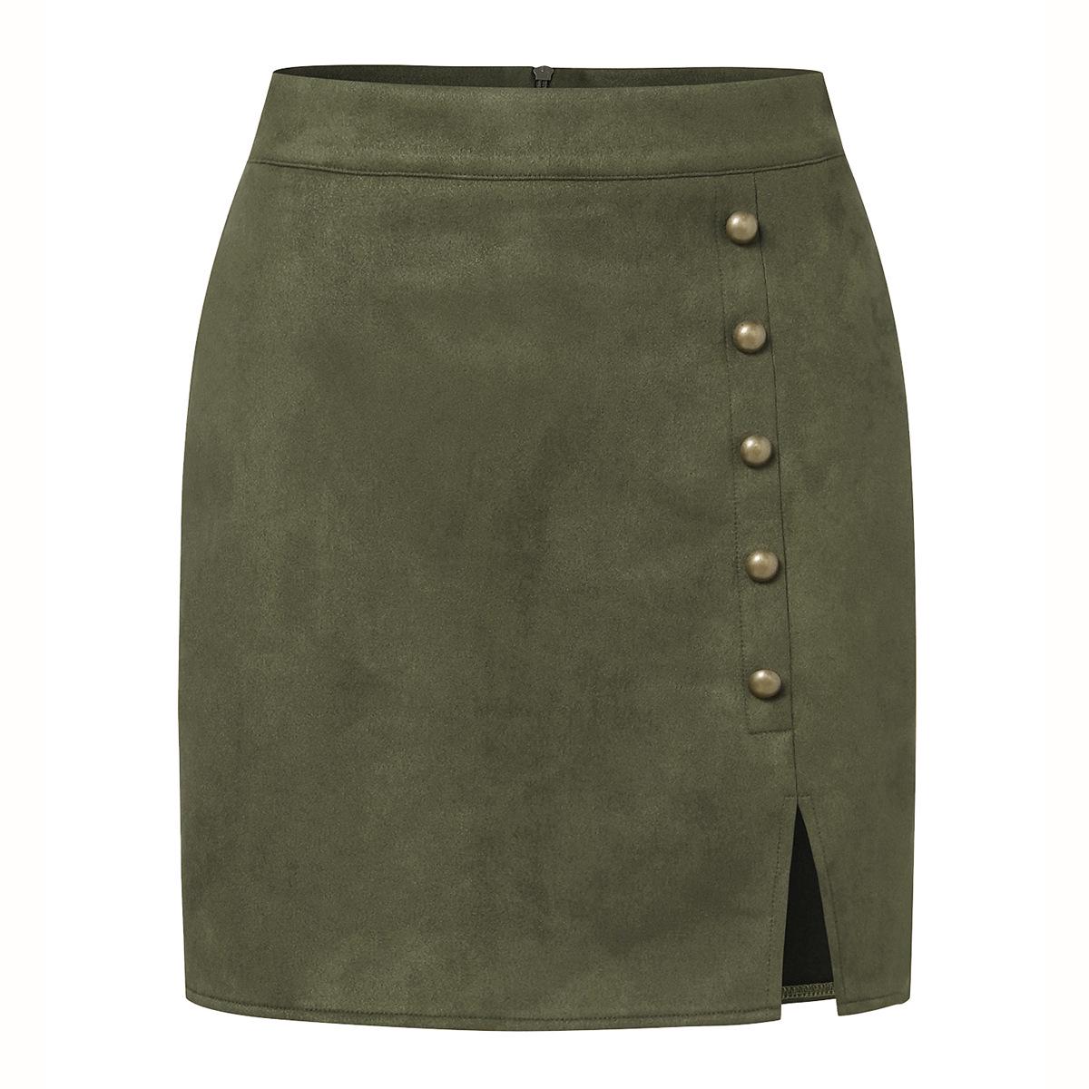 

2023 Autumn/Winter Women s Solid Suede High Waist Mini Skirt with Metal Buckle Large