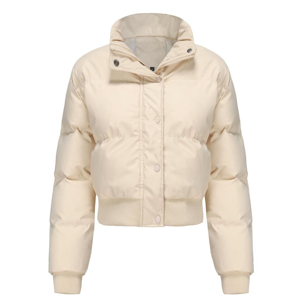 Winter Women's Short Cotton Jacket Long Sleeve High Neck Warm Loose Casual Puffer Coat 612