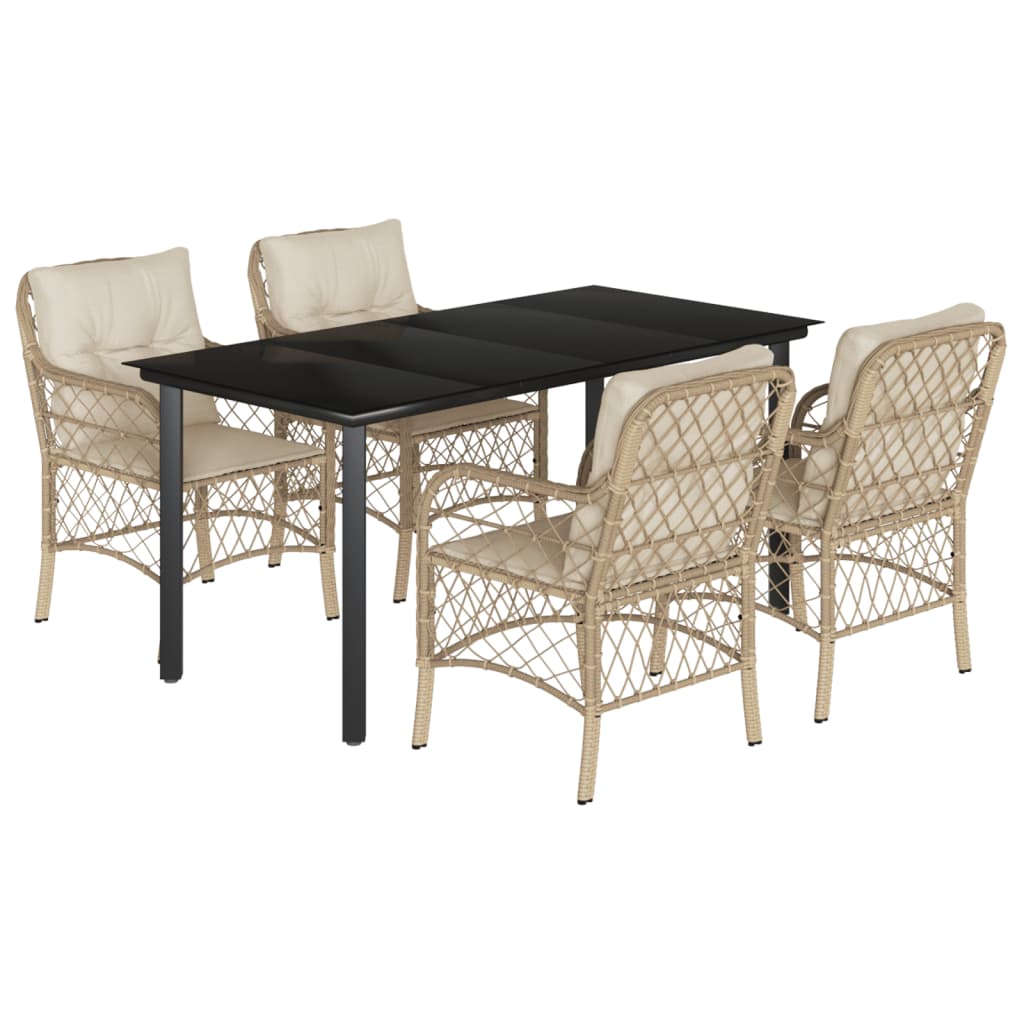 Vidaxl 5-Cz. Garden Furniture Set With Cushions, Beige, Poly Rattan