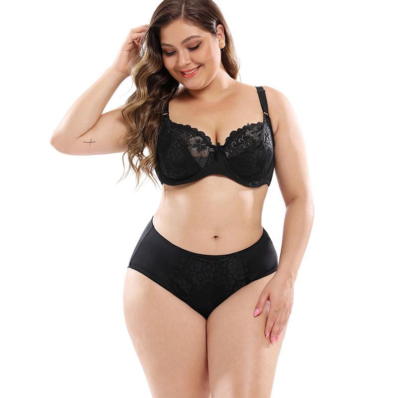 Plus Size Dessous-Set mit Bügel aus floraler Spitze, transparenter BH-Anzug, sexy EF-Cup, dünner Bralette, unsichtbarer BH