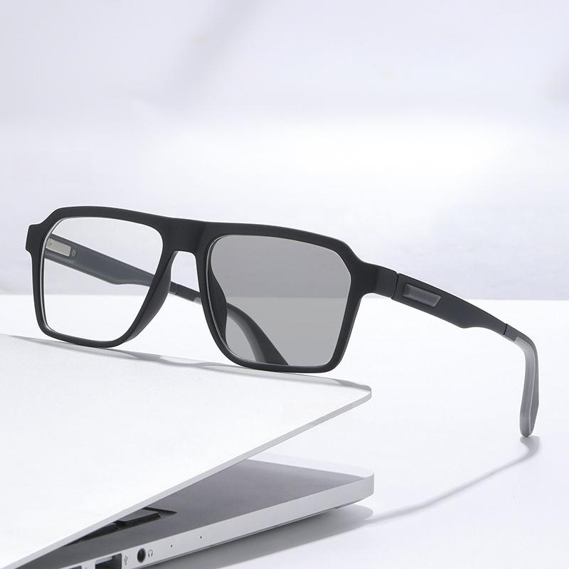 Men's Business Photochromic Myopia Glasses Fashionable Square Spring Foot Anti Slip and Anti Blue Light Glasses Diopter To -4.0