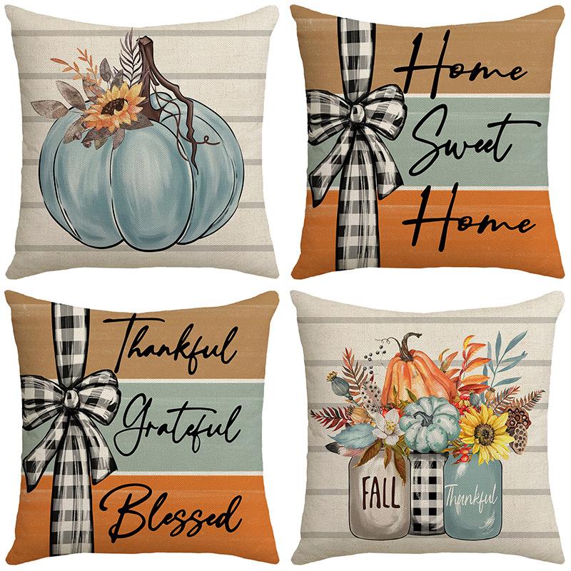 New Autumn and Winter Thanksgiving Pumpkin Color Block Letter Digital Print Decorative Pillow Cover Office Rest Pillow