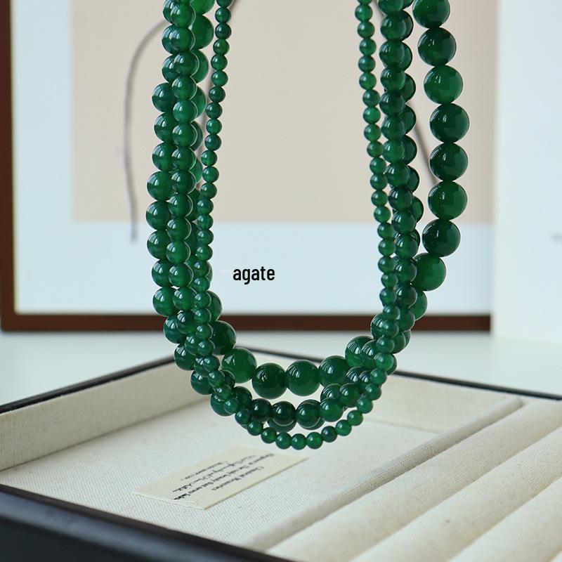 Elegante grüne Achat-Perlenkette mit Magnetverschluss