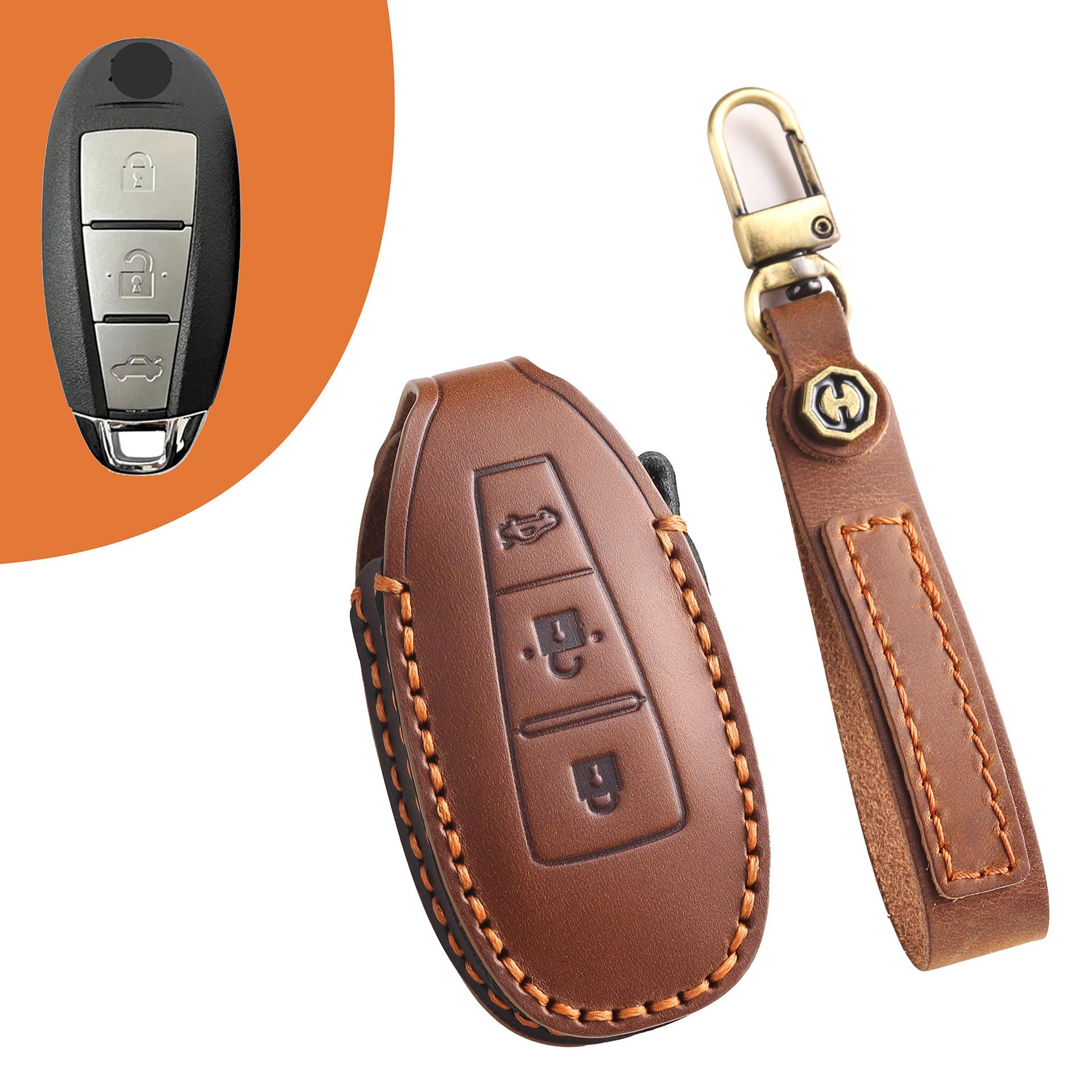 

Suzuki car key cover Vitra Fengyu Xiaotu Qiyue high-end leather bag smart keycase chain коричневый