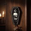 Entrance Hall Storage Halloween Gothic Wooden Wall Hook with Moon Star Skeleton Patterns, Decorative Retro Key Hanger for Bedroom Accessory