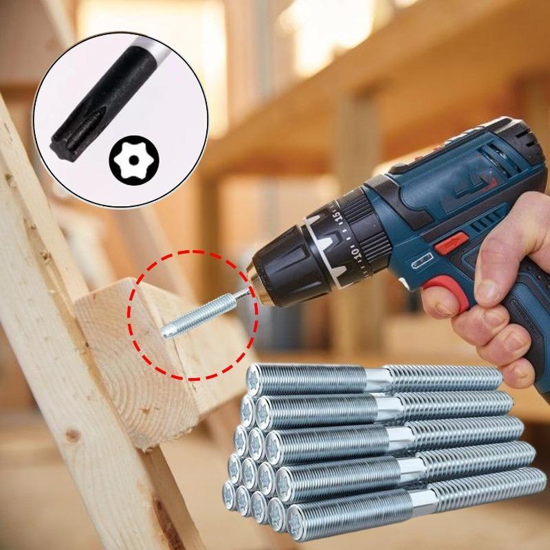 50/10x Double Head Hanger Bolts Heavy Duty Metal Self-Tapping Threaded Rods Screw For Wood Furniture Joint Hardware Accessories