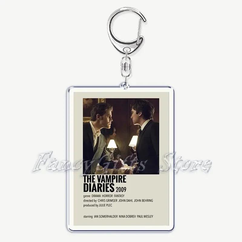 The Vampire Diaries TV Keychain for Accessories Bag Rectangle Pendant Key Chain Ring Damon Elena Stefan Keychains Jewelry Gift