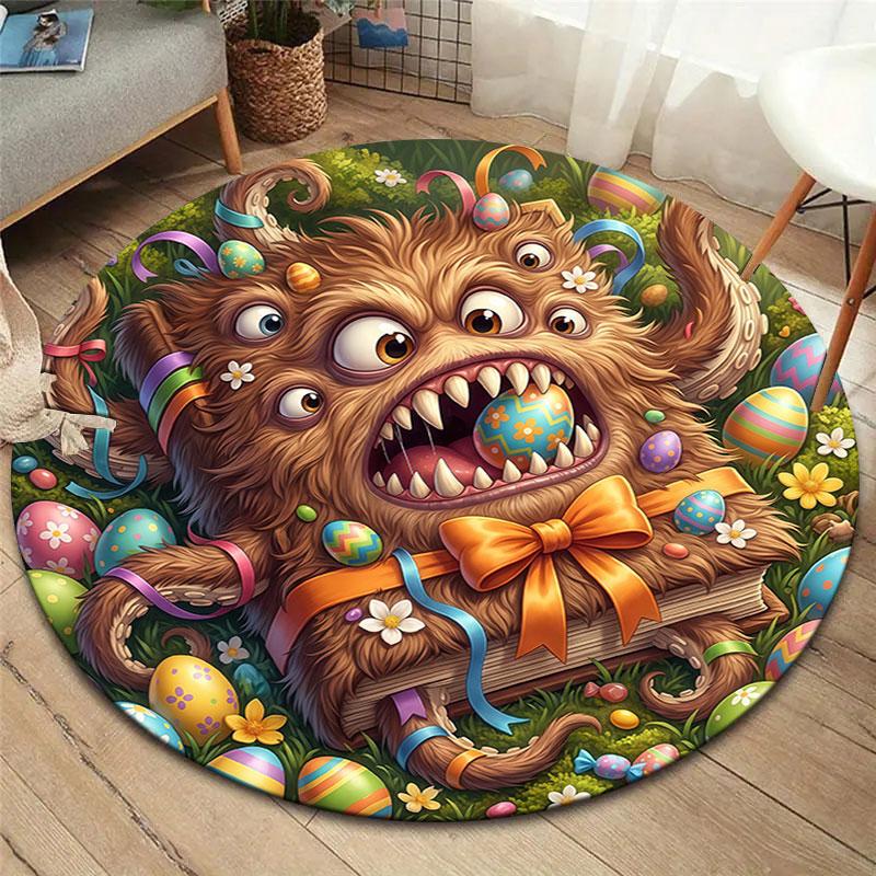 Magical Easter Egg Round Area Rug,Carpet Rug for Living Room Bedroom Sofa Playroom Decor,Non slip Floor Mat