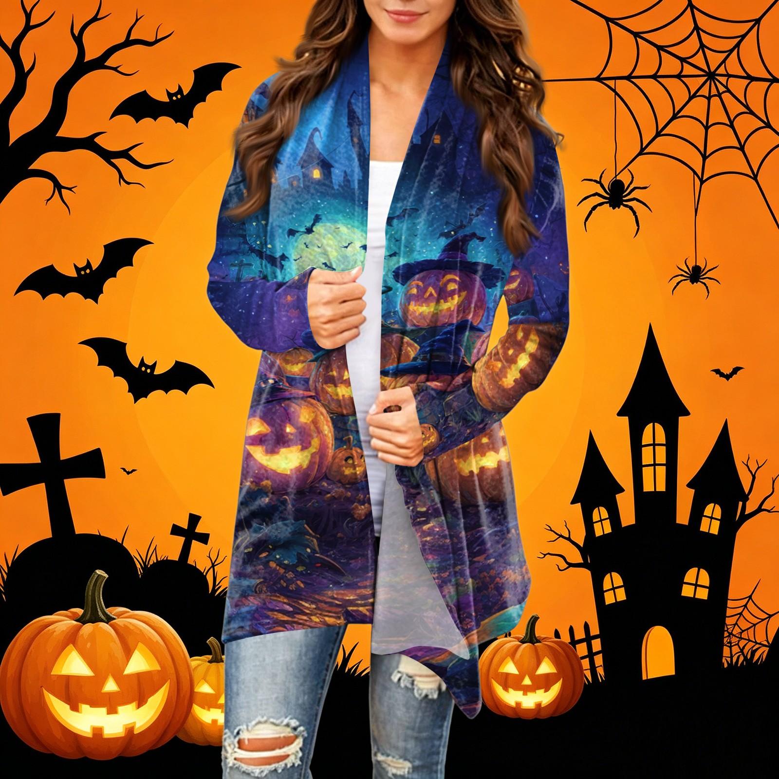 Women s Halloween Printed Casual Mid-Length Cardigan Jacket XXL фиолетовый