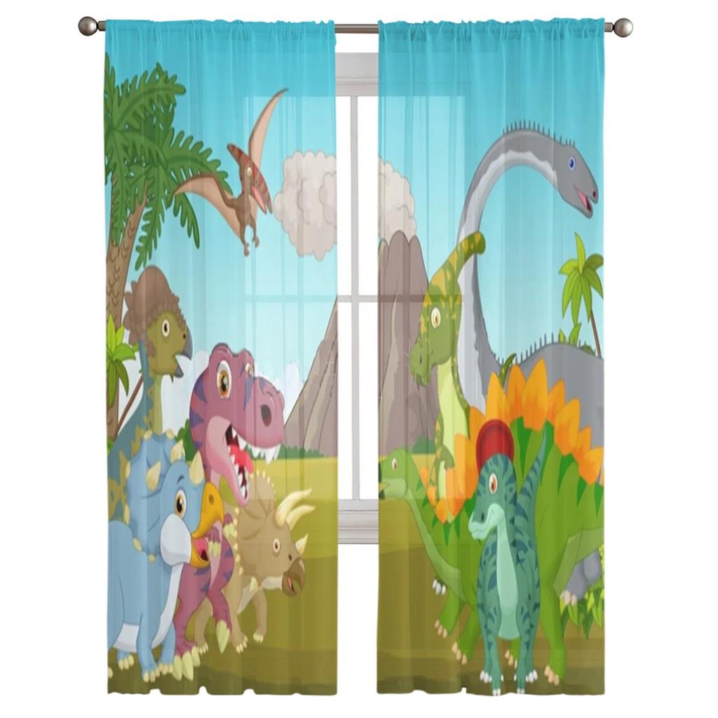 Forest Cartoon Dinosaur Tulle Sheer Window Curtains For Living Room The Bedroom Modern Chiffon Voile Curtains Fabric Drapes