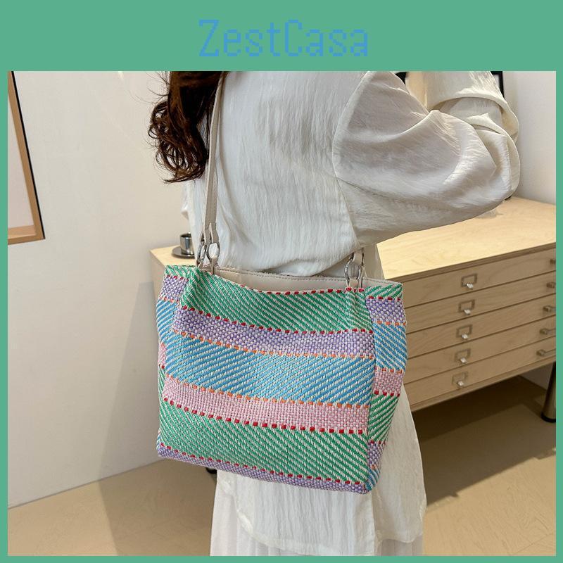 Contemporary Large Capacity Woven Tote Bag With Elegant Stitching Details Perfect For Casual Days