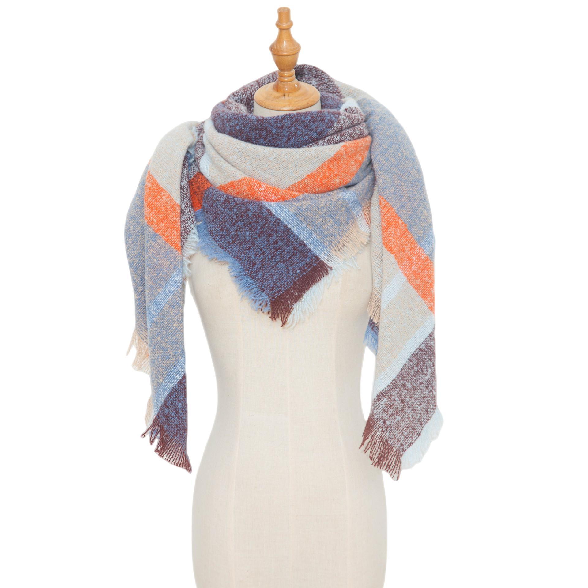 

Осінньо-зимова шаль Жіночий товстий великий картатий квадратний шарф синій