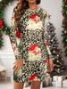 Women's Long - Sleeve Bodycon Christmas Dress, Leopard Print with Santa Patterns, Ideal for Holiday Parties & Casual Wear
