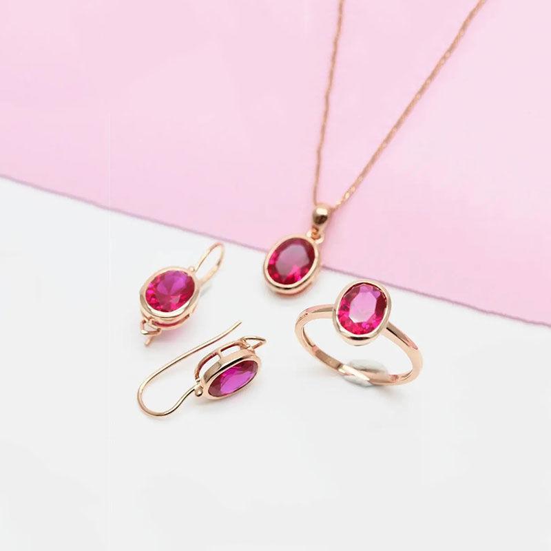 Russian Purple Gold Inlaid Rose Gold Plated Red Stone Ring Fashion Temperament Egg Surface Open Ring Jewelry