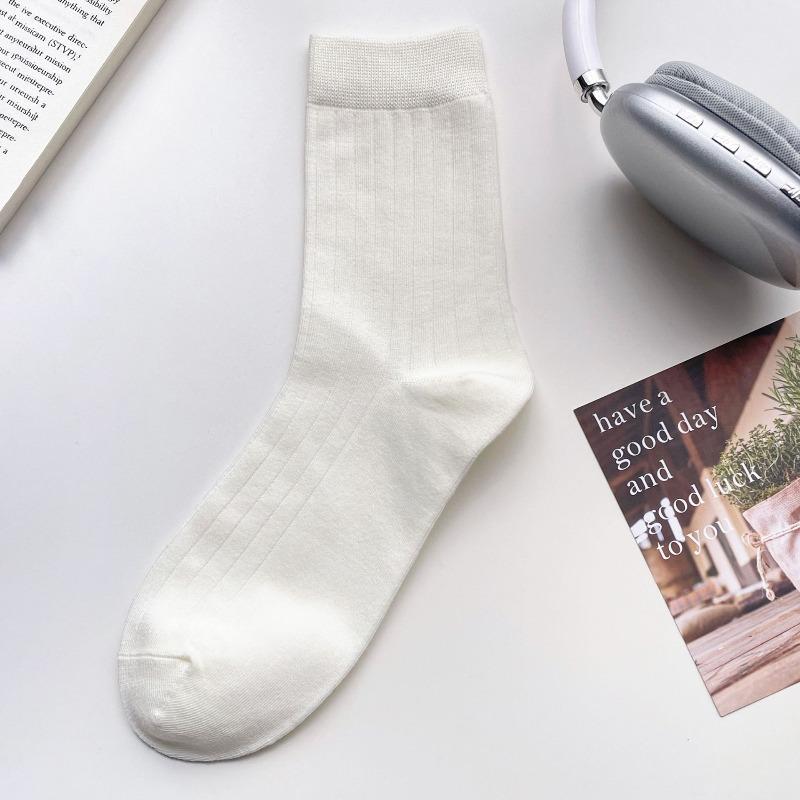 Milky White Mid-calf Socks, Children's Pile-up Socks, Ballet-style, Sweat-absorbing, Polka-dot, Earflap Design, Maternity Socks