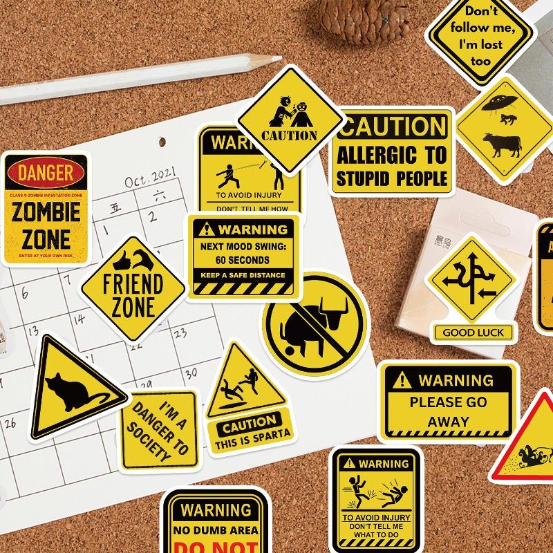 53 Piezas de Lindas Pegatinas de Advertencia de Dibujos Animados para Agendas, Equipaje, Teléfonos Móviles y Botellas de Agua - Pegatinas Impermeables