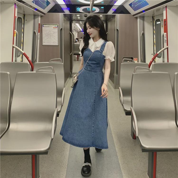 Women's Chic French-Style Denim Overall Skirt - Retro, Sweet, and Elegant Hong Kong Inspired Design