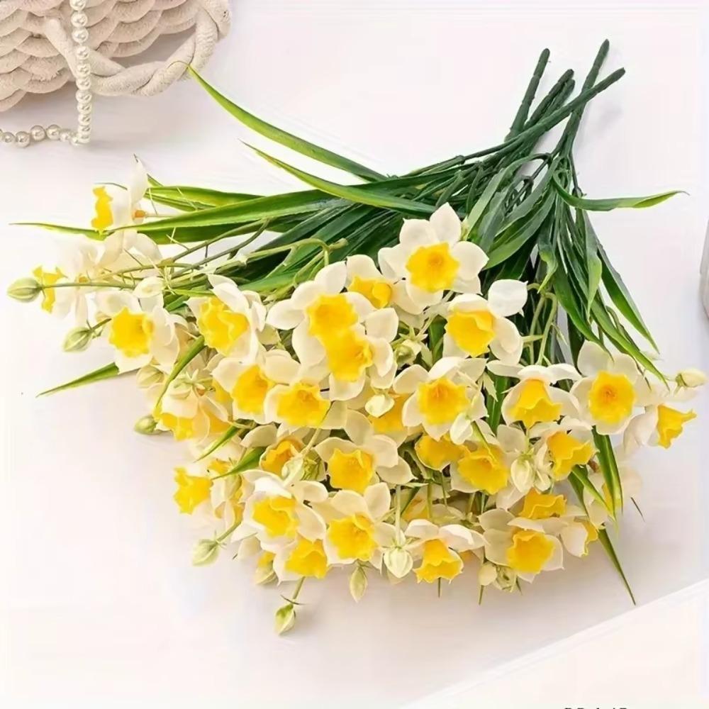 10 Heads Artificial Daffodils DIY Floral Realistic Flowers  Photography Props