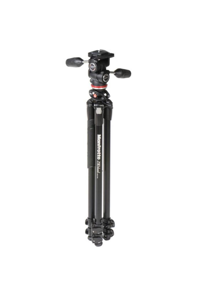 Manfrotto 290 Series Dual Aluminum Tripod MK290DUA3-3W 3-Way Head 4kg Load Capacity Max Height 175.5cm Min Height 5.5cm Lightweight 2.59kg Low-Angle