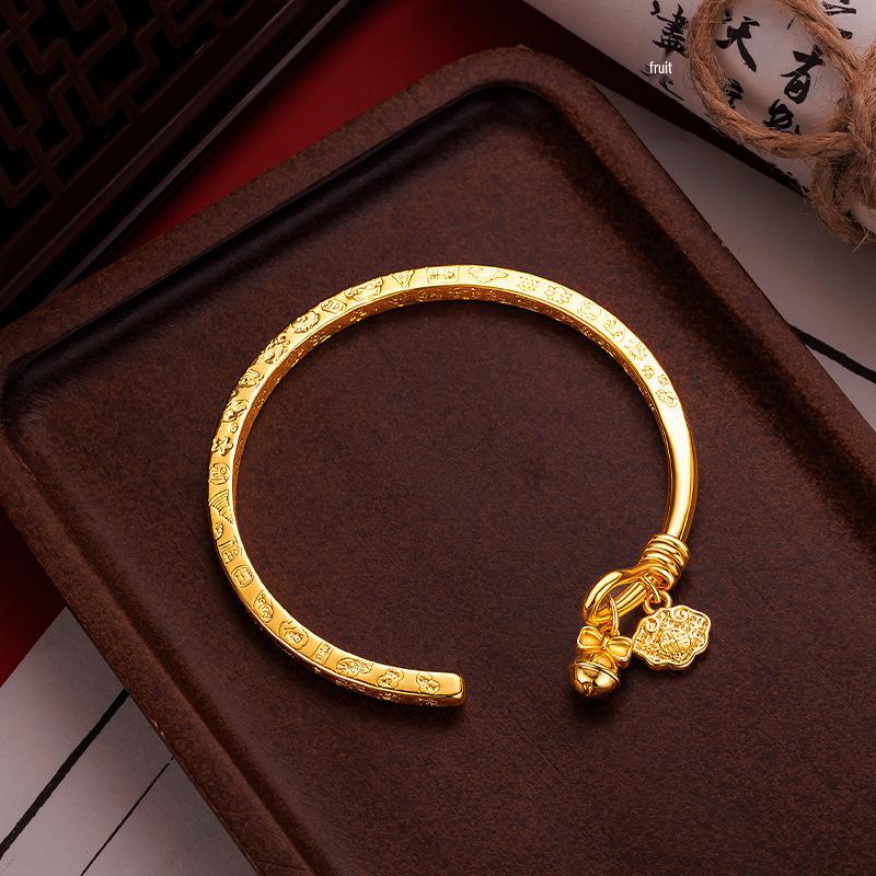 Glückverheißendes Armband mit Anhänger in Goldton mit Fu-Zeichen & Langlebigkeitsschloss
