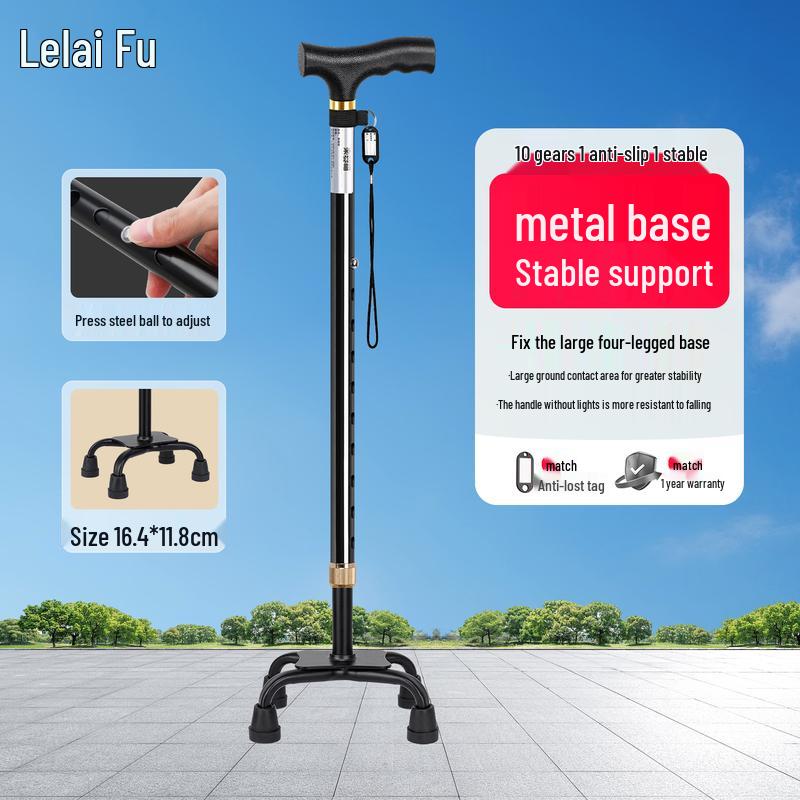 Adjustable Quad-Base Walking Cane for Seniors