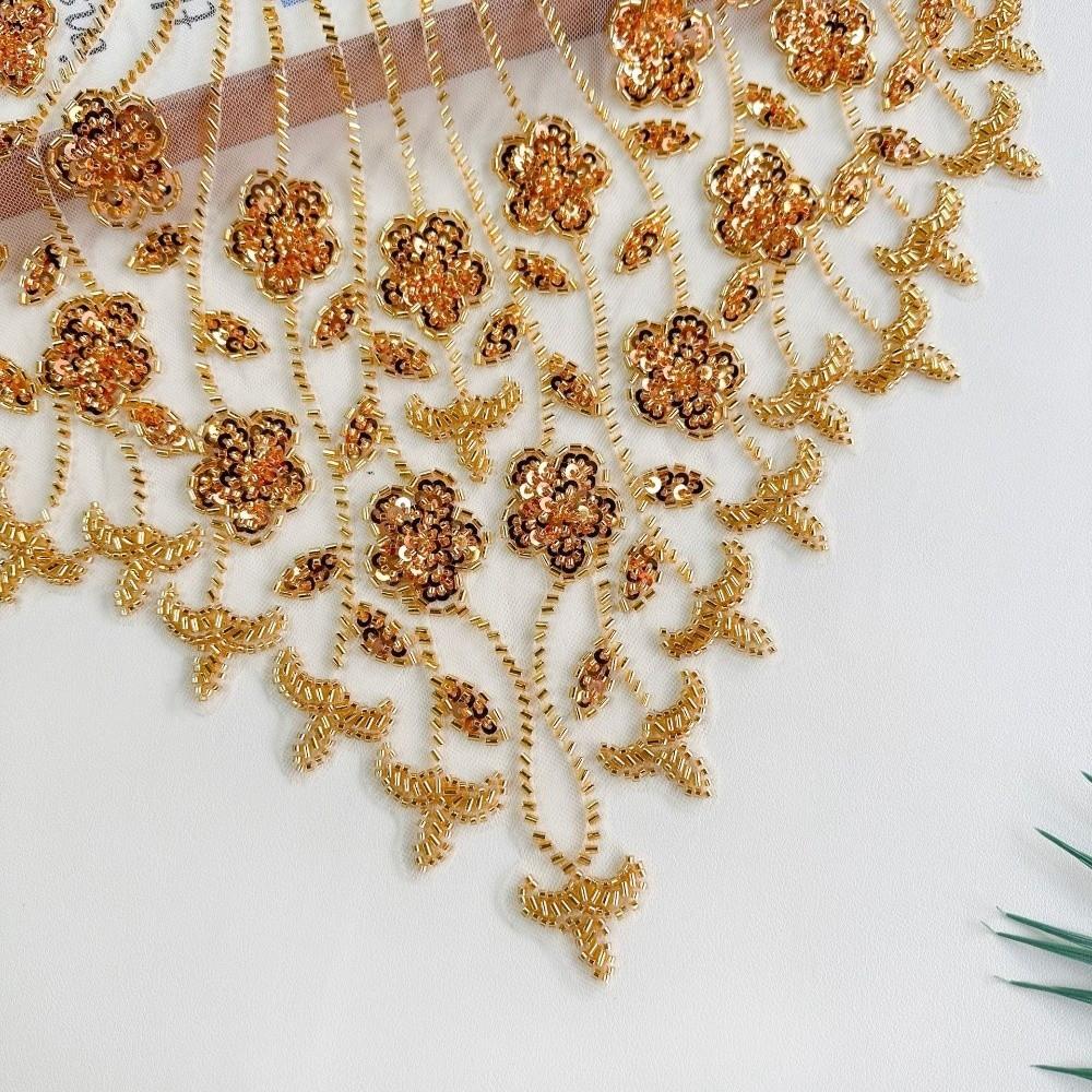 Hollow Design Embroidery Lace Bead Embroidery Gold Sequined Clothing Accessories DIY Application Mesh Texture