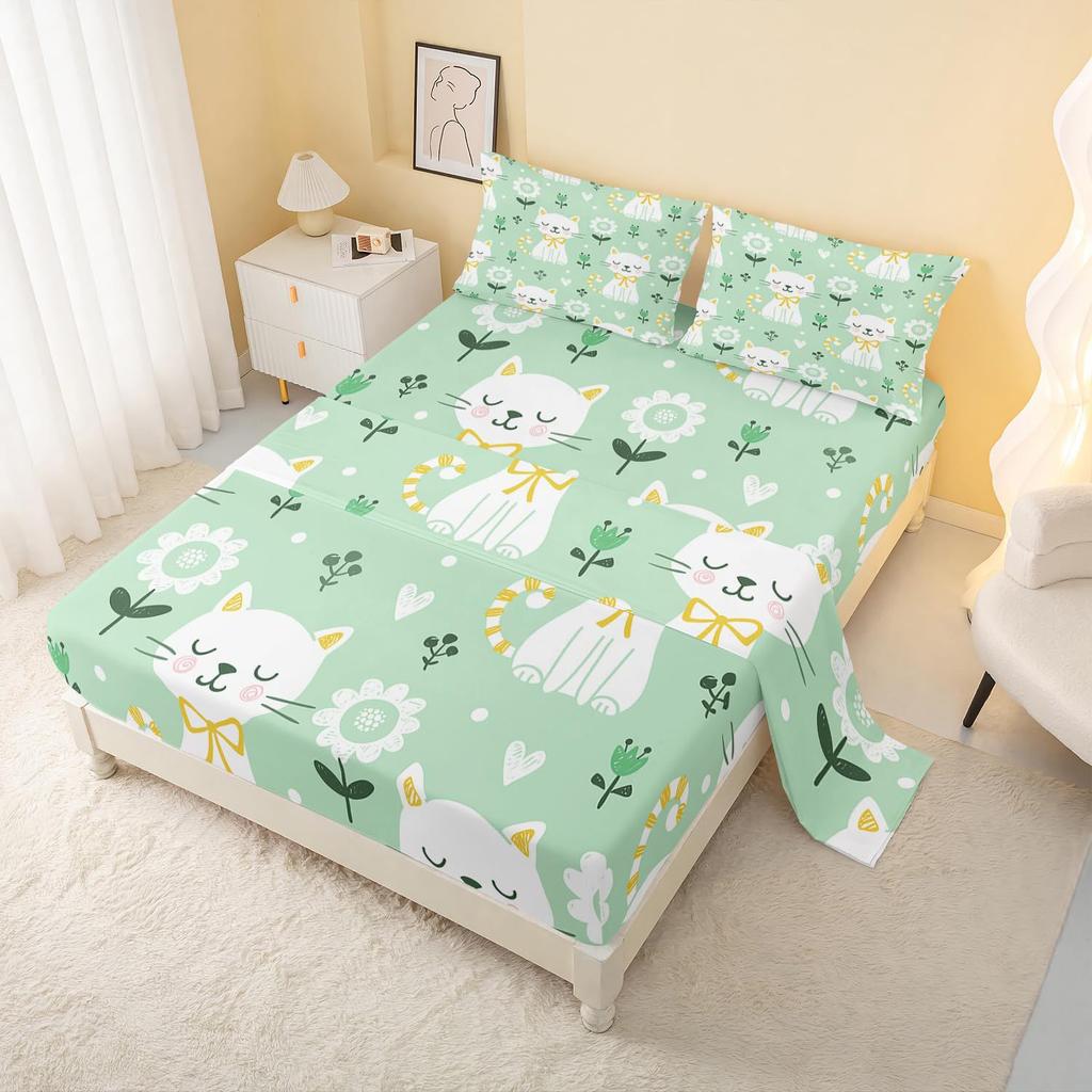 Cute Cartoon Bear Pattern Bed Hat Four-Piece Bedding Set Bedroom Dormitory Bedding Decoration