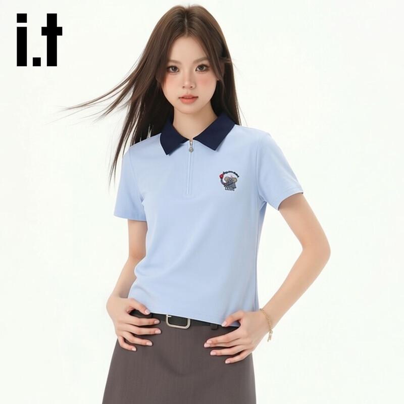 Izzue It Women's Summer Polo Cartoon Embroidered T-Shirt