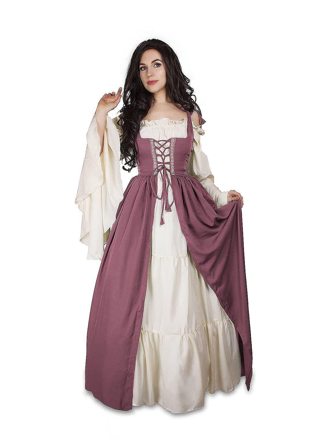 Übergröße Mittelalter Renaissance Cosplay Langes Kleid Halloween Kostüm XXL rosa