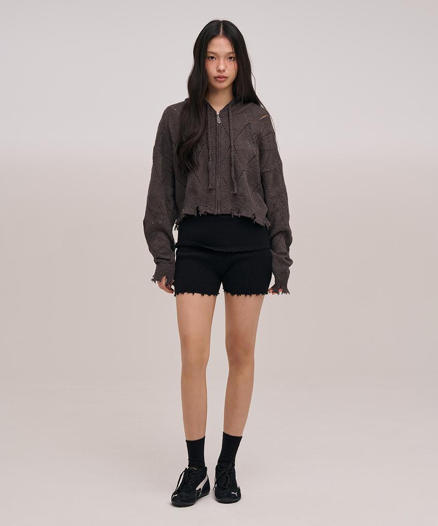 Jolieenvol Slub Knit Hood Zip-Up (Charcoal)