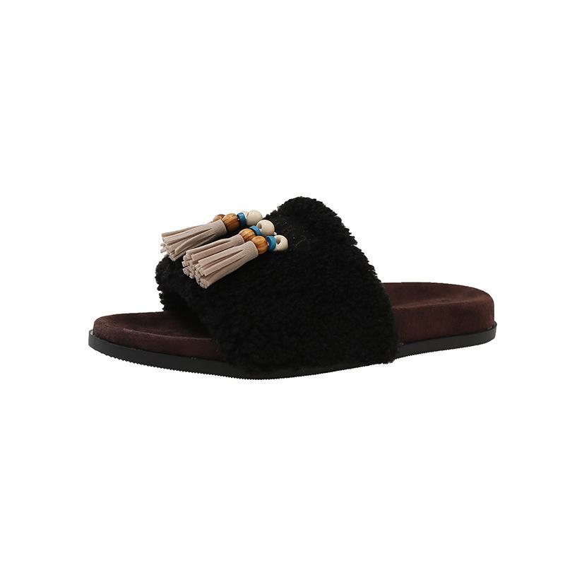 Popular British platform beach shoes summer new one-pedal lazy slippers versatile colorful fringed bag head slippers