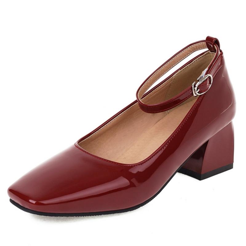 Модные элегантные женские туфли на низком каблуке 2024 года, новые весенние туфли-лодочки на бретельках, синие, красные, телесного цвета, свадебные туфли на каблуке для вечеринки, женские, большого размера 48 39 вино красного