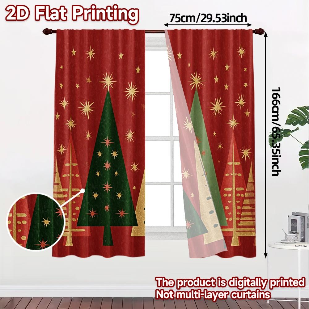 Set Of 2 Flat Printing Jit Curtains Without Rod Festive Forests Popular Drapes Versatile Polyester Curtain