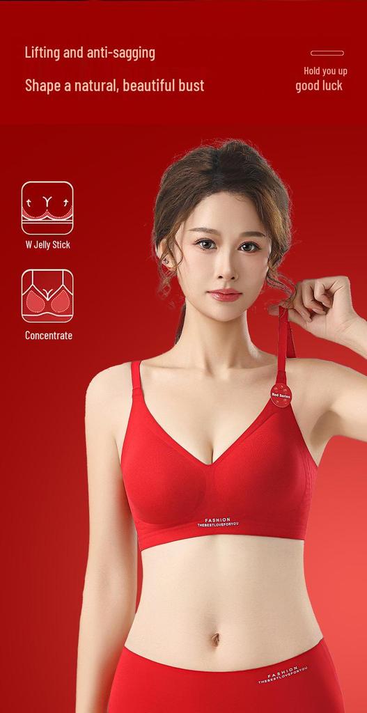 New Year Festive Red Seamless Push-up Wireless Bra and Triangle Panties Set
