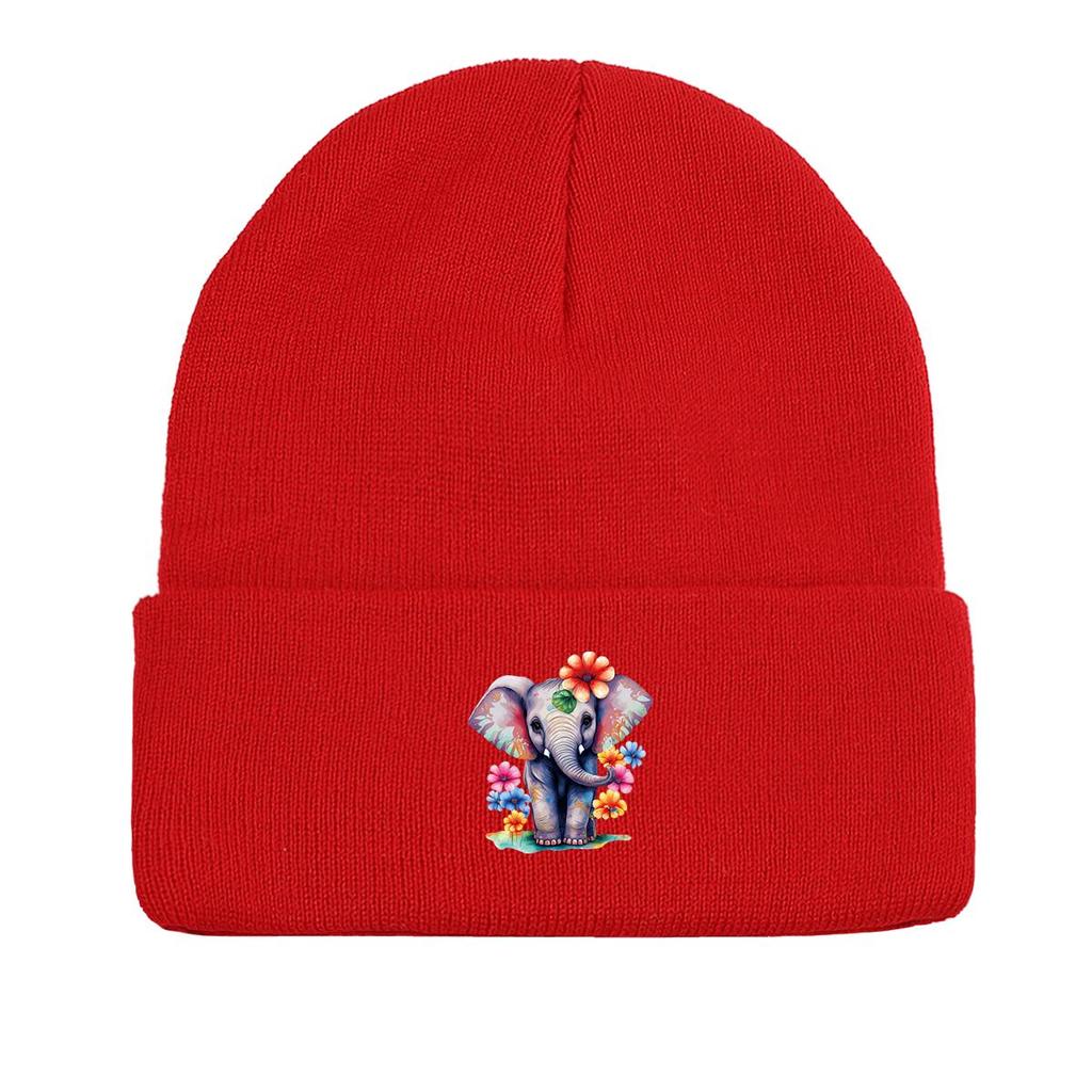 Elephant Flower Warm Knit Hat Beanie,Children Cap Cancer Chemo Elastic Solid Color Bonnet Knitted Cap Beanie