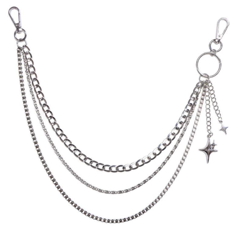 Punk Multilayer Metal Star Pendant Pant Belts Chain Hip Hop Waist Keychains Jeans Chains Women Trendy Jewelry Accessories Gifts