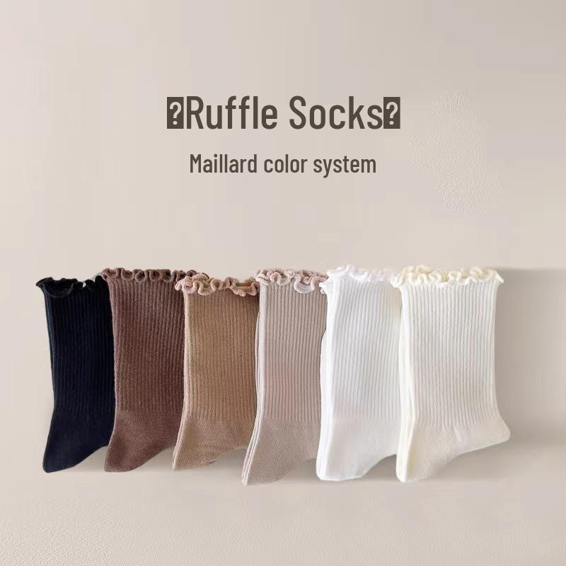 Women's Mid-Calf Ruffled Edge Socks, Autumn Japanese Style, Preppy Sweet Slouch Socks for Mary Jane Shoes