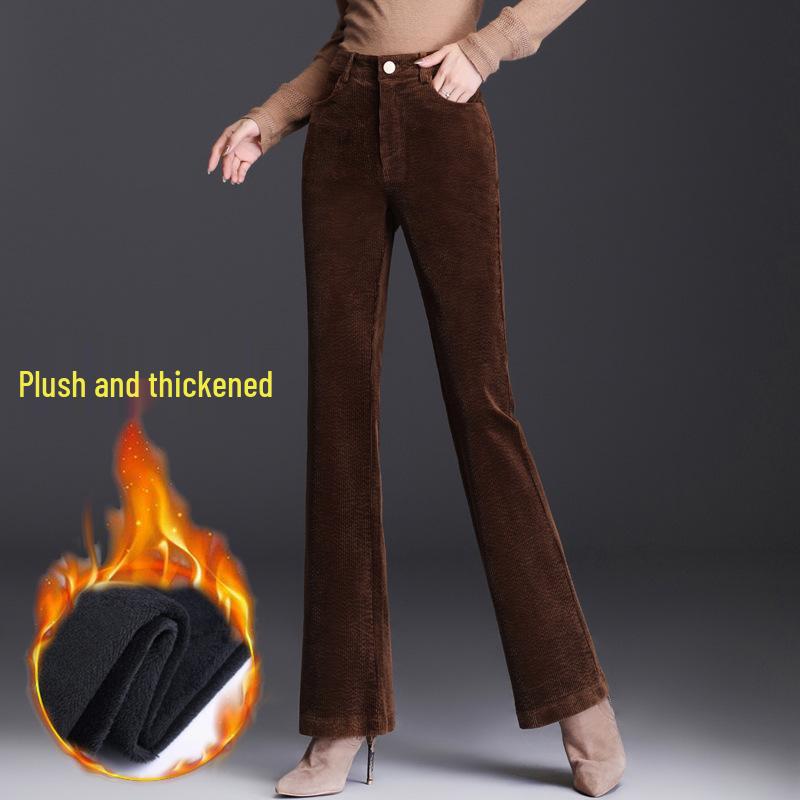 

Women s Winter High-Waisted Micro-Flare Corduroy Pants - Plus Velvet, Thick, and Striped Variants Available 34 хаки