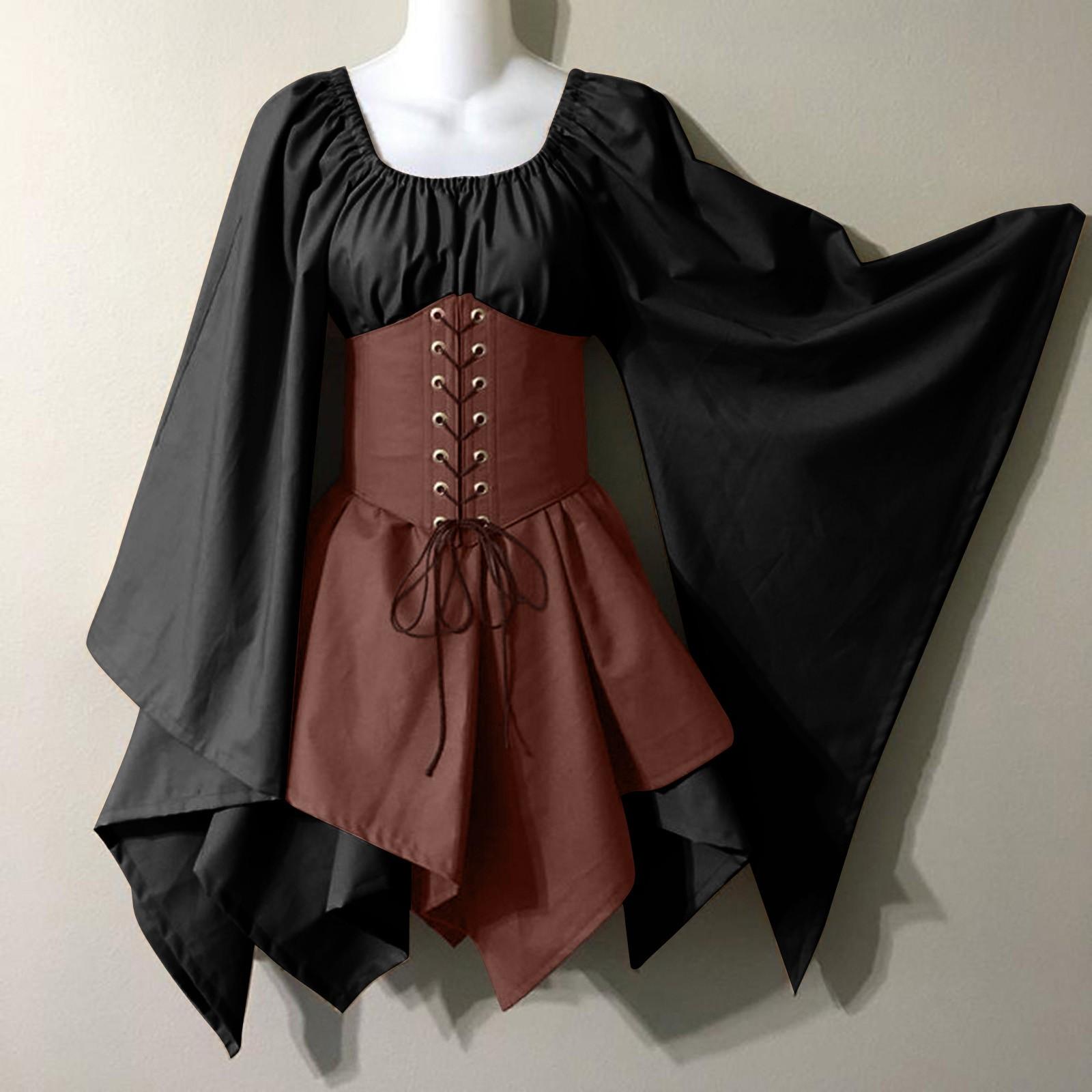 

Women Fashion Long Sleeve Vintage Dress Cosplay Party Evening Night Formal Dress M коричневый