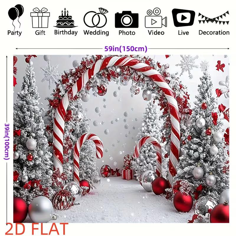 2D Flat Candy Cane Christmas Backdrop Cloth for Xmas & Holiday Themed Photoshoot Decor