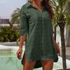 Beach Shirts Solid Cover Ups for Swimwear with Pockets Women Summer Tunic Half Sleeve Holiday Bathing Suits
