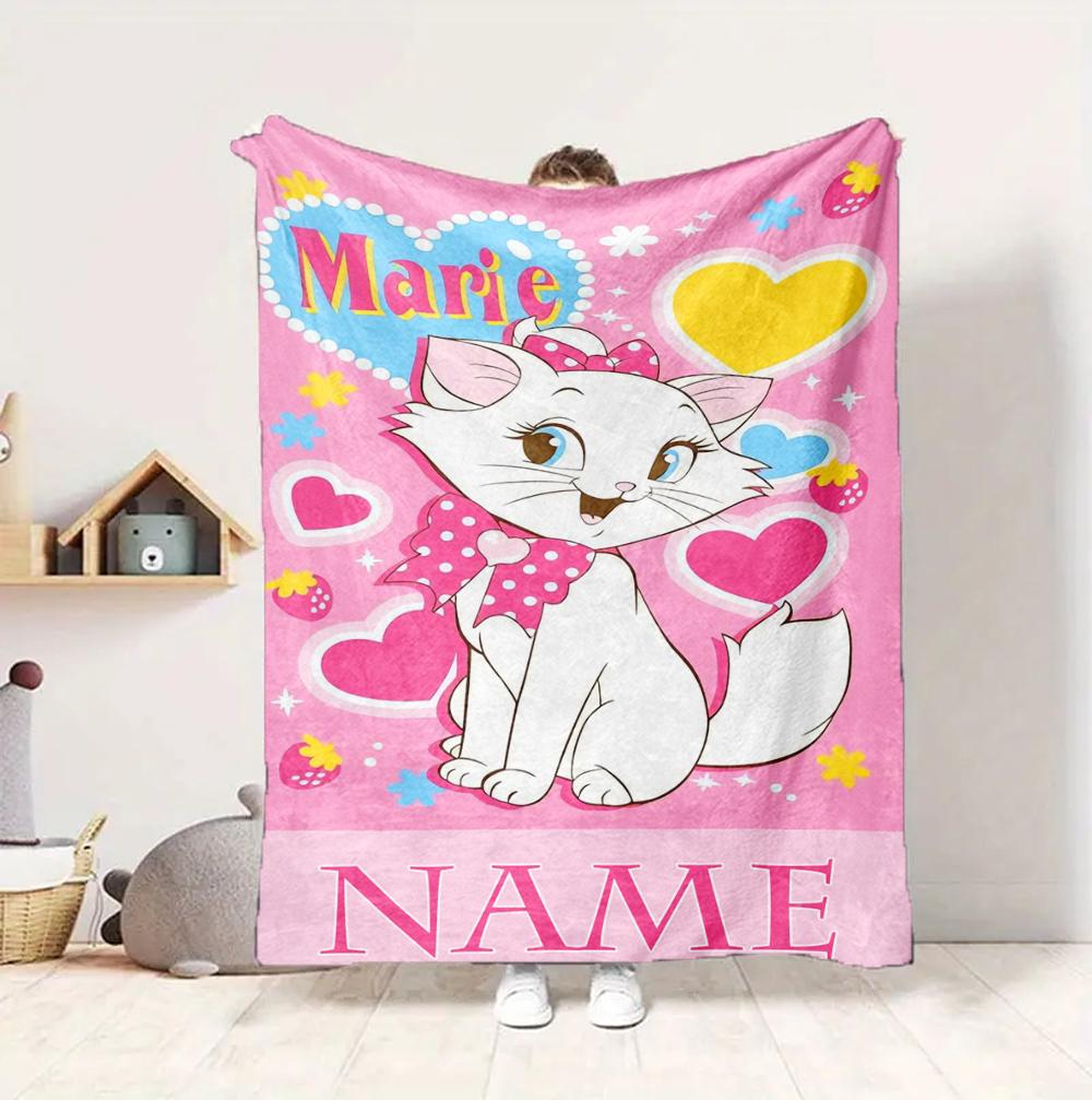 Custom Name Cat Love Flannel Blanket Throw Blanket Soft Warm Sofa Bed Decor Unique Gift