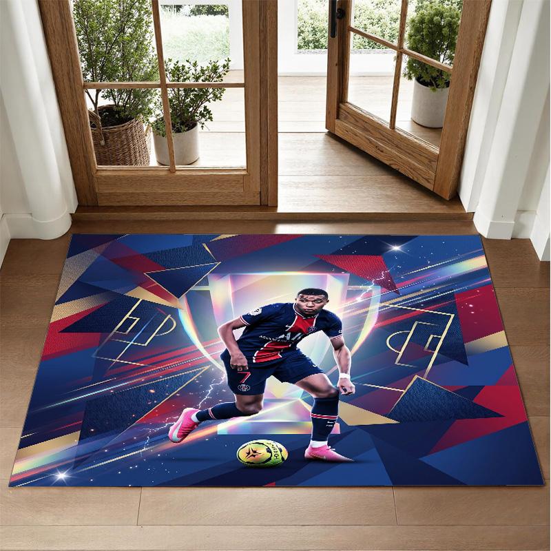 Kylian Mbappe Design Crystal Velvet Rug Soft Decorative Mat for Bedroom Entrance
