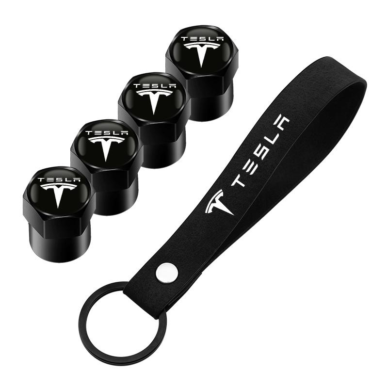 Car Tire Wheel Valve Caps Cover & Suede Car Key Chain Ring Keychain For Tesla Model 3 Model X Y Style Roadster Accessories