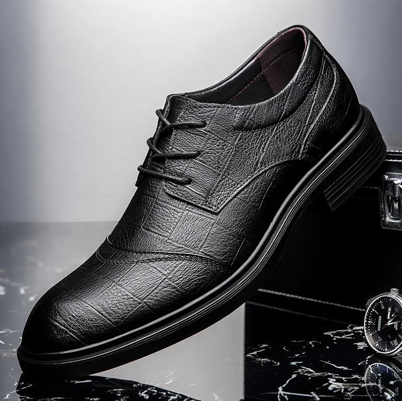 Large size men's shoes autumn men's single shoes business dress leather shoes trendy lace-up shallow mouth cowhide Doudou shoes